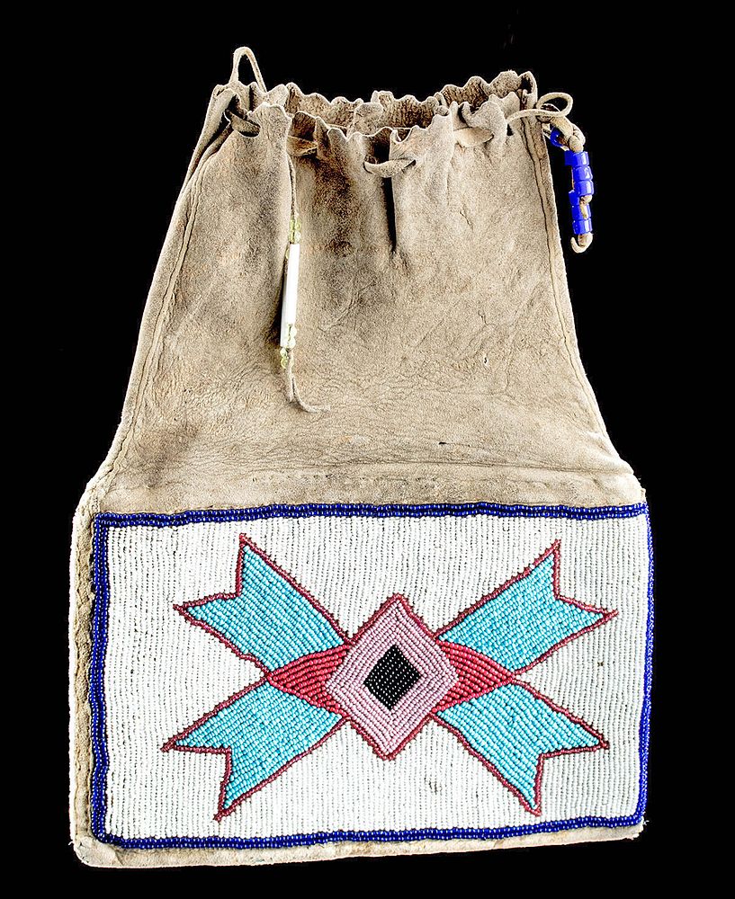 Appraisal: th C Native American Hide Tobacco Bag w Glass Beads