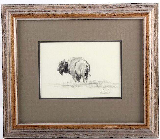 Appraisal: Original Ron Bailey Framed Buffalo Pencil Sketch This is an