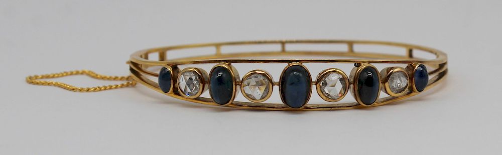 Appraisal: JEWELRY Antique Rose Cut Diamond and Sapphire Cabochon Bracelet Includes