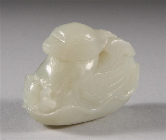 Appraisal: CHINESE WHITE JADE FIGURE OF DUCK Qing Dynasty - in