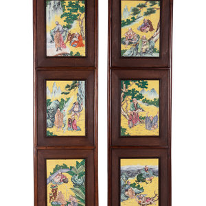 Appraisal: A Pair of Chinese Famille Rose Porcelain Inset Hardwood Wall