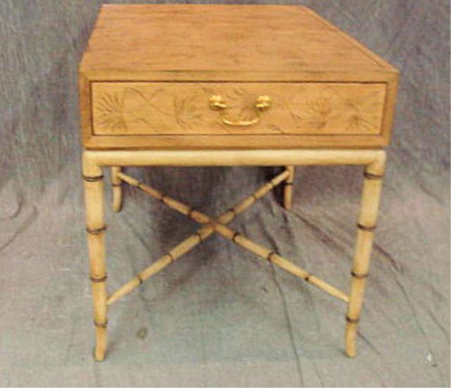 Appraisal: KITTINGER Bamboo Form and Decorated End Table With a burnt