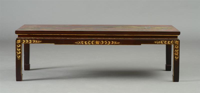 Appraisal: CHINESE BROWN LACQUER AND PARCEL AND SILVER-GILT LOW TABLE The