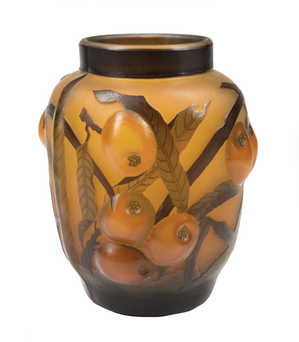 Appraisal: Gall Cameo Art Glass Blown Molded Vase c marked amber