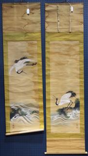 Appraisal: Japanese Scrolls of Cranes lot of Japanese scrolls of cranes