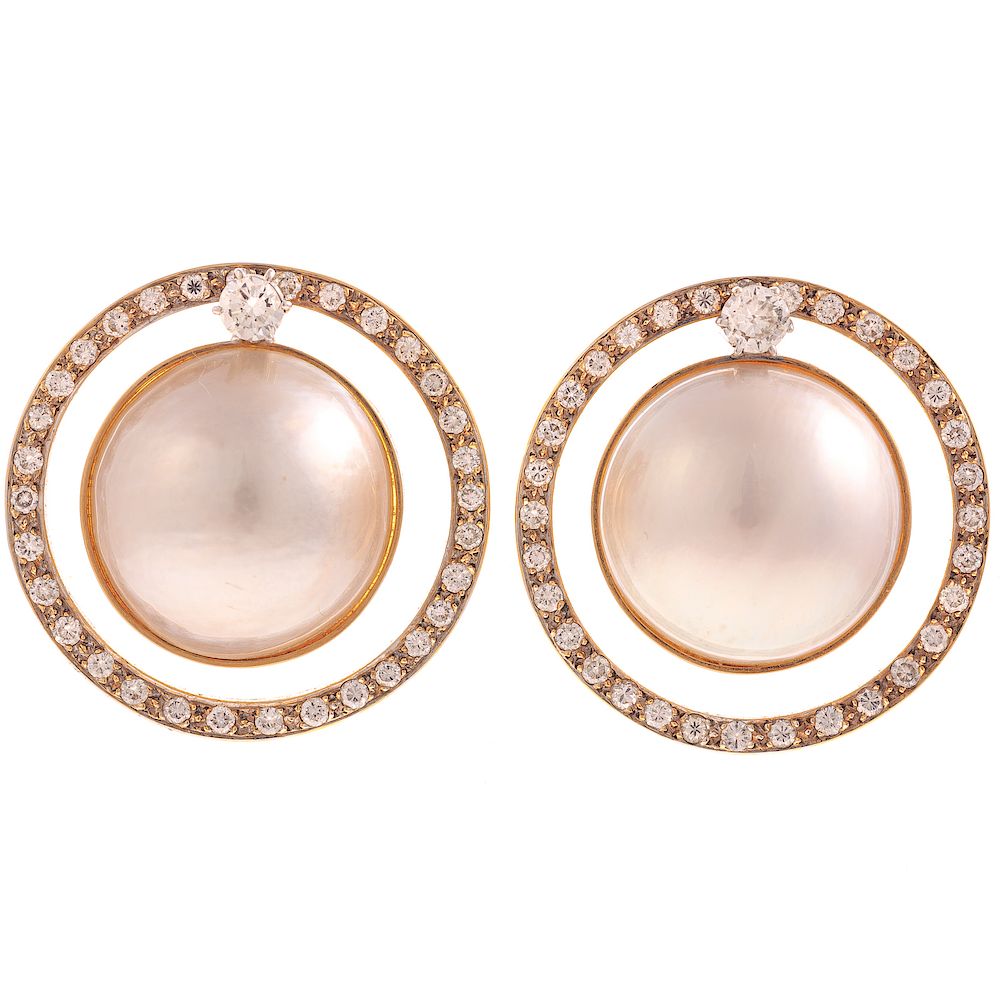 Appraisal: A Pair of Diamond Mabe Pearl Earrings in K K