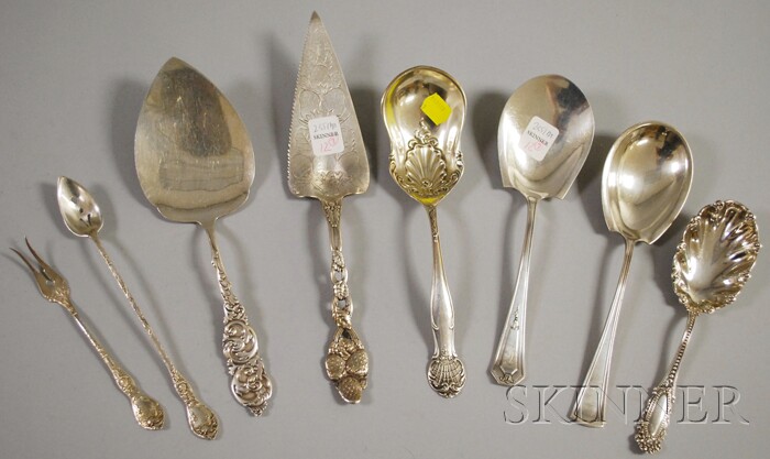 Appraisal: Eight Sterling Flatware Servers a recast Strawberry pie server Towle