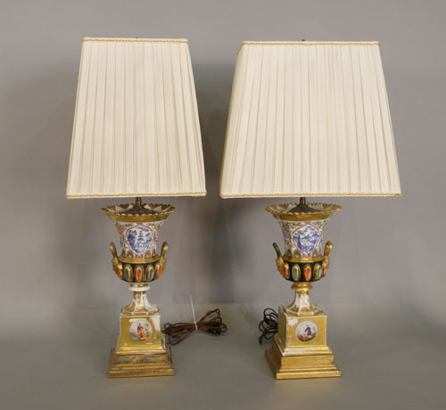 Appraisal: Pair of porcelain campana urn table lamps