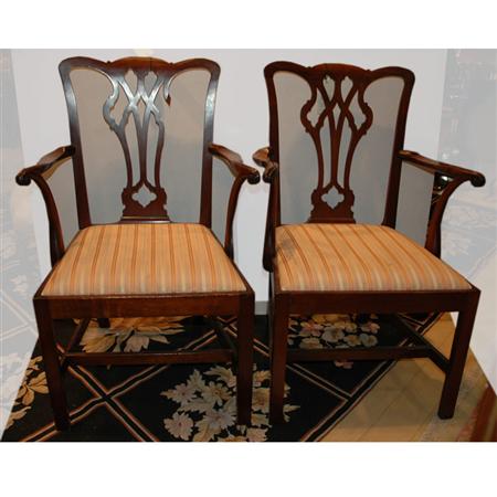 Appraisal: Pair of George III Style Mahogany Pierced Back Armchairs Estimate