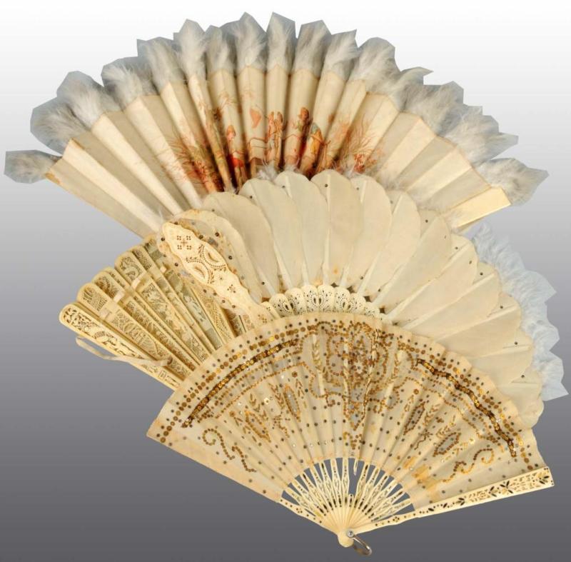 Appraisal: Lot of Vintage Fans Description All have ivory handles three