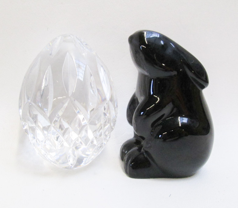 Appraisal: WATERFORD CRYSTAL EGG AND BACCARAT BLACK RABBIT the black rabbit