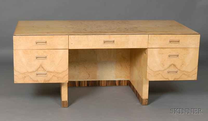 Appraisal: Scene Two Henredon Desk Ash burl and rosewood veneers United