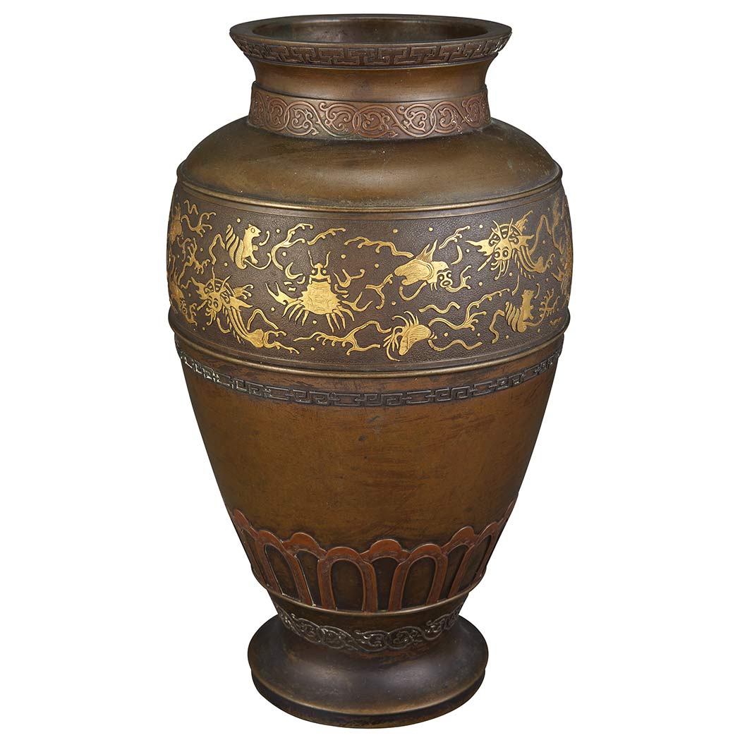 Appraisal: Japanese Mixed Metal Bronze Vase Meiji Period The tapered high