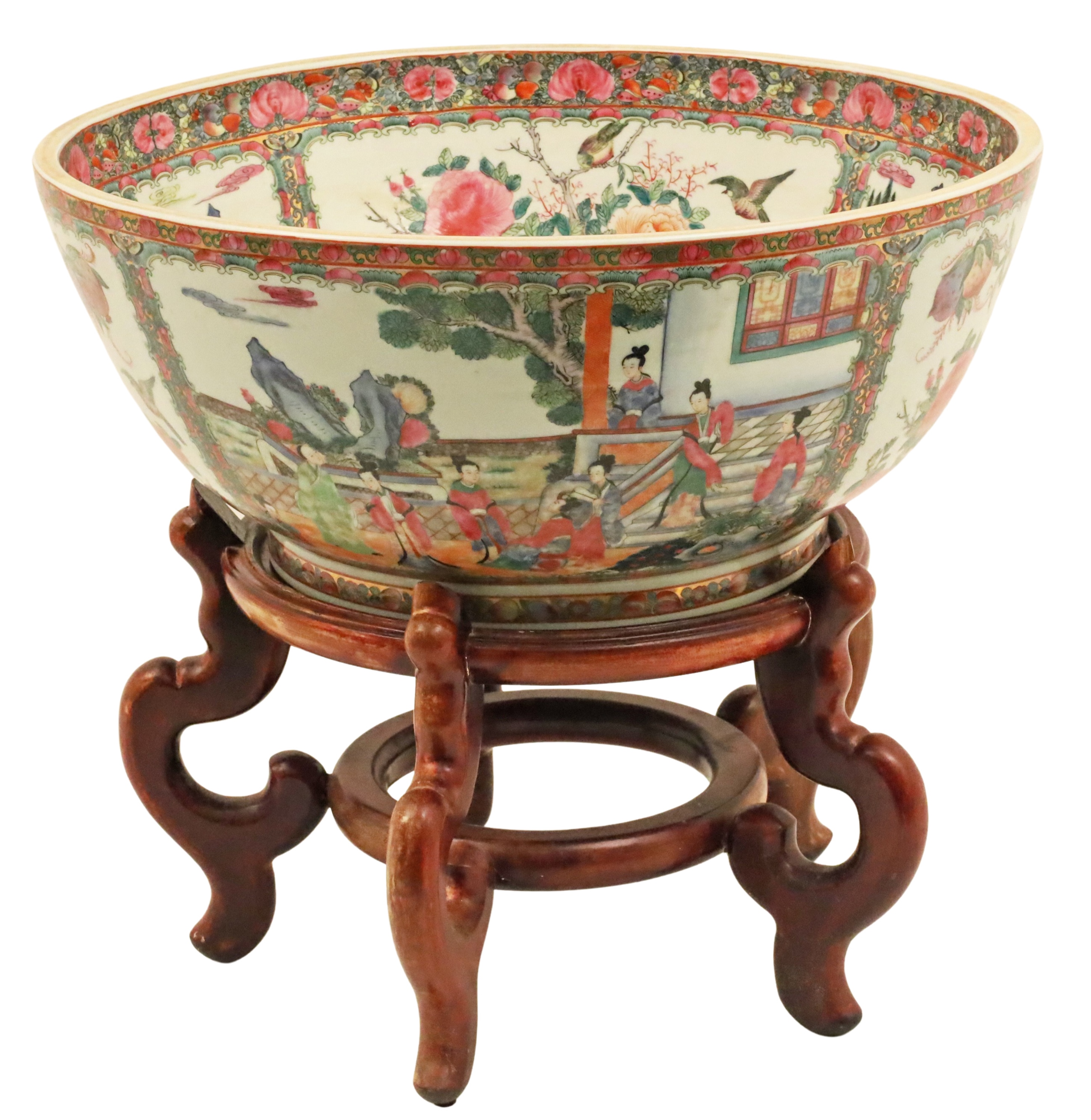 Appraisal: ORIENTAL PORCELAIN ROSE MEDALLION DECORATED CHOW BOWL ON STAND Oriental