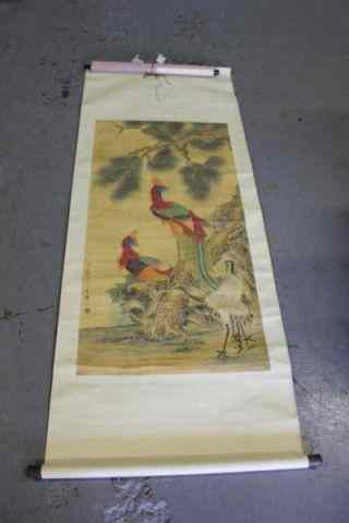 Appraisal: Chinese Scroll Painting of Phoenix and Cranes From a Fullerton