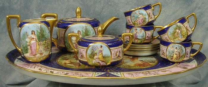 Appraisal: Beehive marked scenic decorated teaset c o teapot creamer sugar