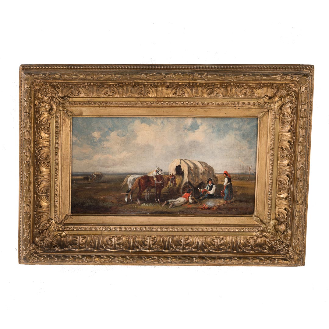 Appraisal: Continental School th c Gypsy Encampment oil Possibly Jacob Alt