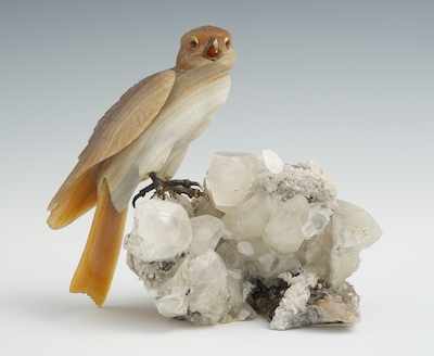 Appraisal: A Carved Gemstone Sculpture of a Hawk Apprx - H