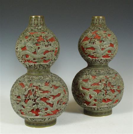 Appraisal: A pair of Chinese carved resin and lacquer double gourd