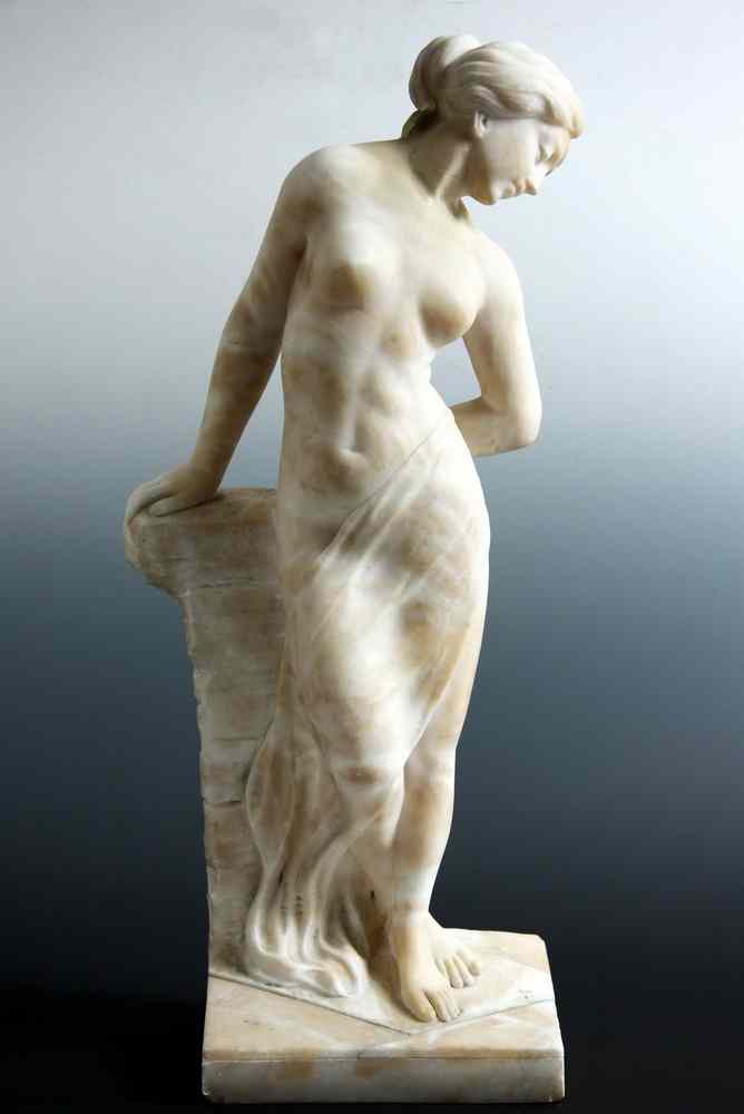 Appraisal: MARBLE SCULPTURE - Standing Figure of Partially Draped Nude Woman