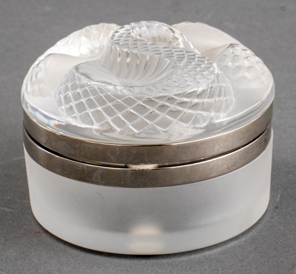 Appraisal: LALIQUE FROSTED CRYSTAL DRESSER BOX Lalique crystal dresser box or