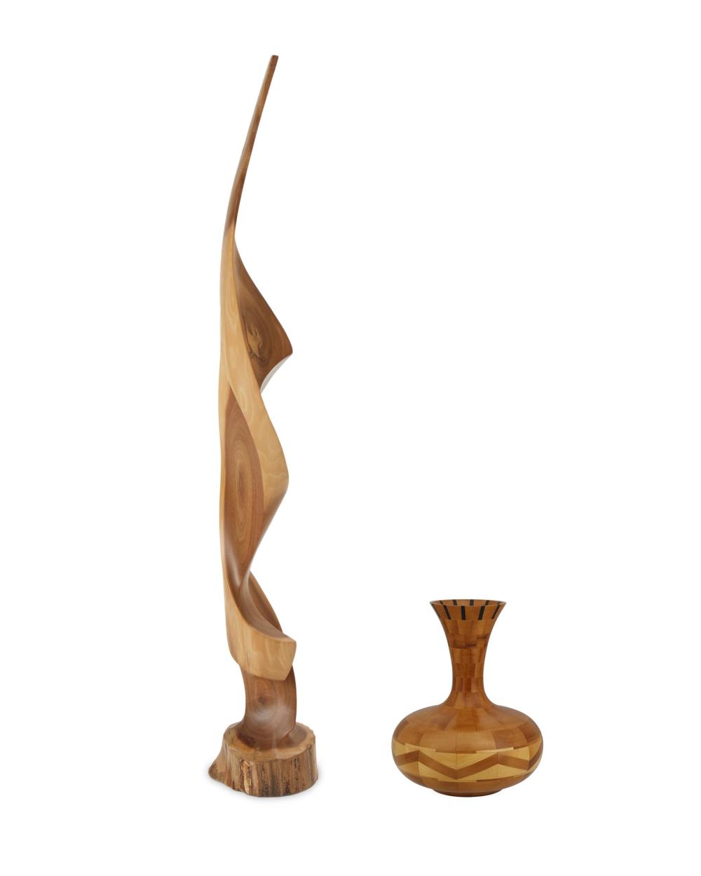 Appraisal: Two contemporary wood sculptural items Two works J C Brule