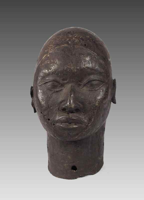 Appraisal: LARGE IFE AFRICAN BRONZE HEAD SCULPTURE Ife now modern southwest