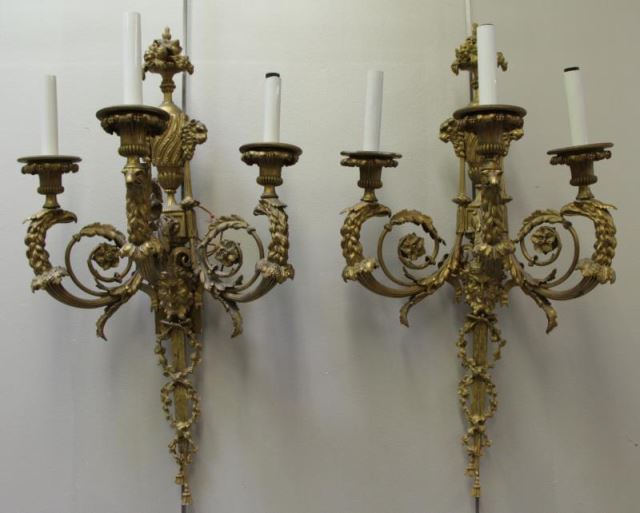 Appraisal: Pair of Fine Quality Bronze Sconces The best of quality