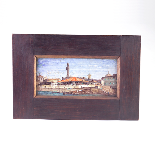 Appraisal: EUROPEAN Horizontal faience tile hand-painted with a Venetian scene in