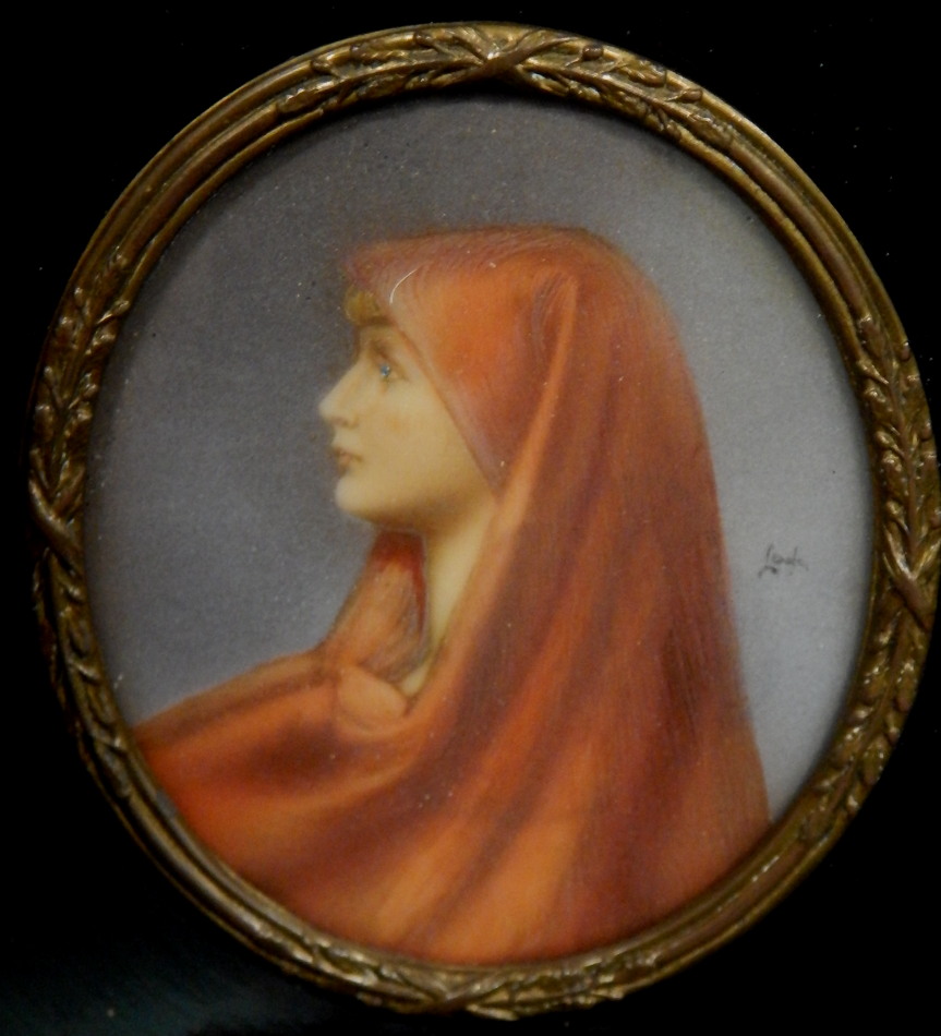 Appraisal: thC Continental School Woman in red shawl punting miniature indistinctly