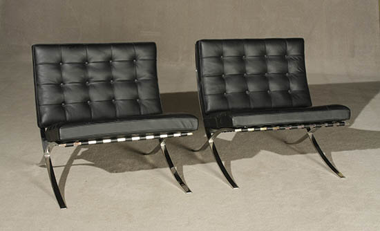 Appraisal: Pair of Mies van der Rohe Chrome-Plated Steel and Leather