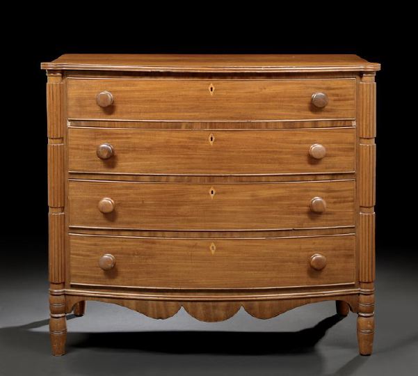 Appraisal: American Federal Cherry and Mahogany Bowfront Chest first quarter th