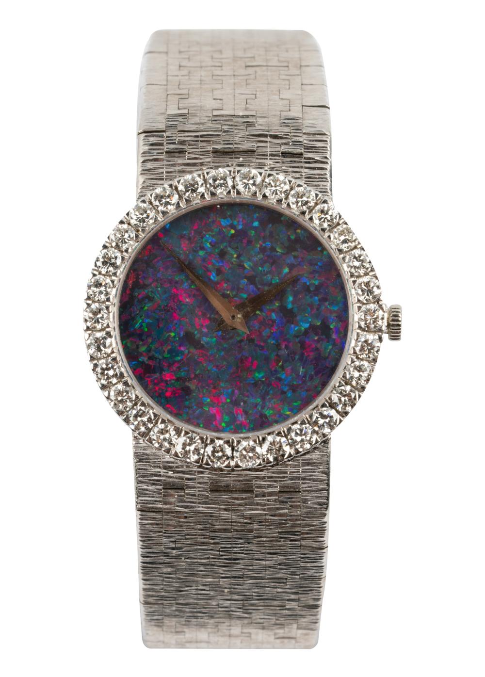 Appraisal: PIAGET KARAT WHITE GOLD DIAMOND OPAL WATCHwith opal dial mechanical