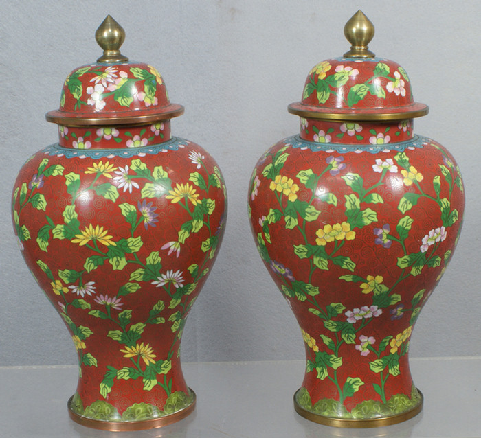 Appraisal: Large pair of Chinese Cloisonne covered jars h marked China