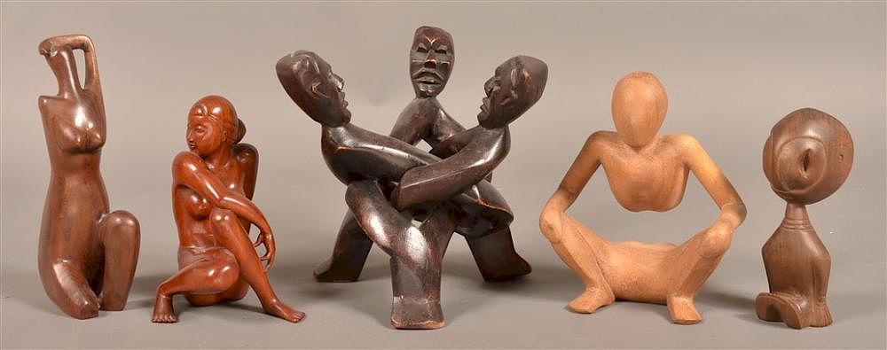 Appraisal: Vintage and Modern Nude Wood Sculptures Five Vintage And Modern