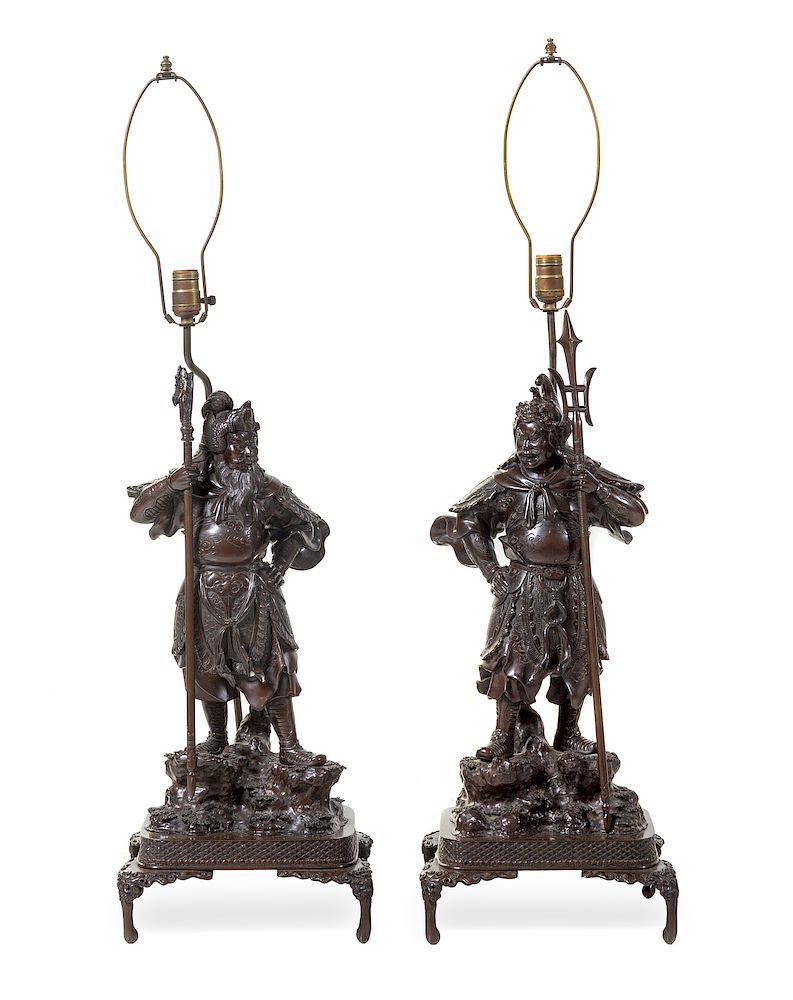 Appraisal: A Pair of Japanese Bronze Figures of Guardians Each height