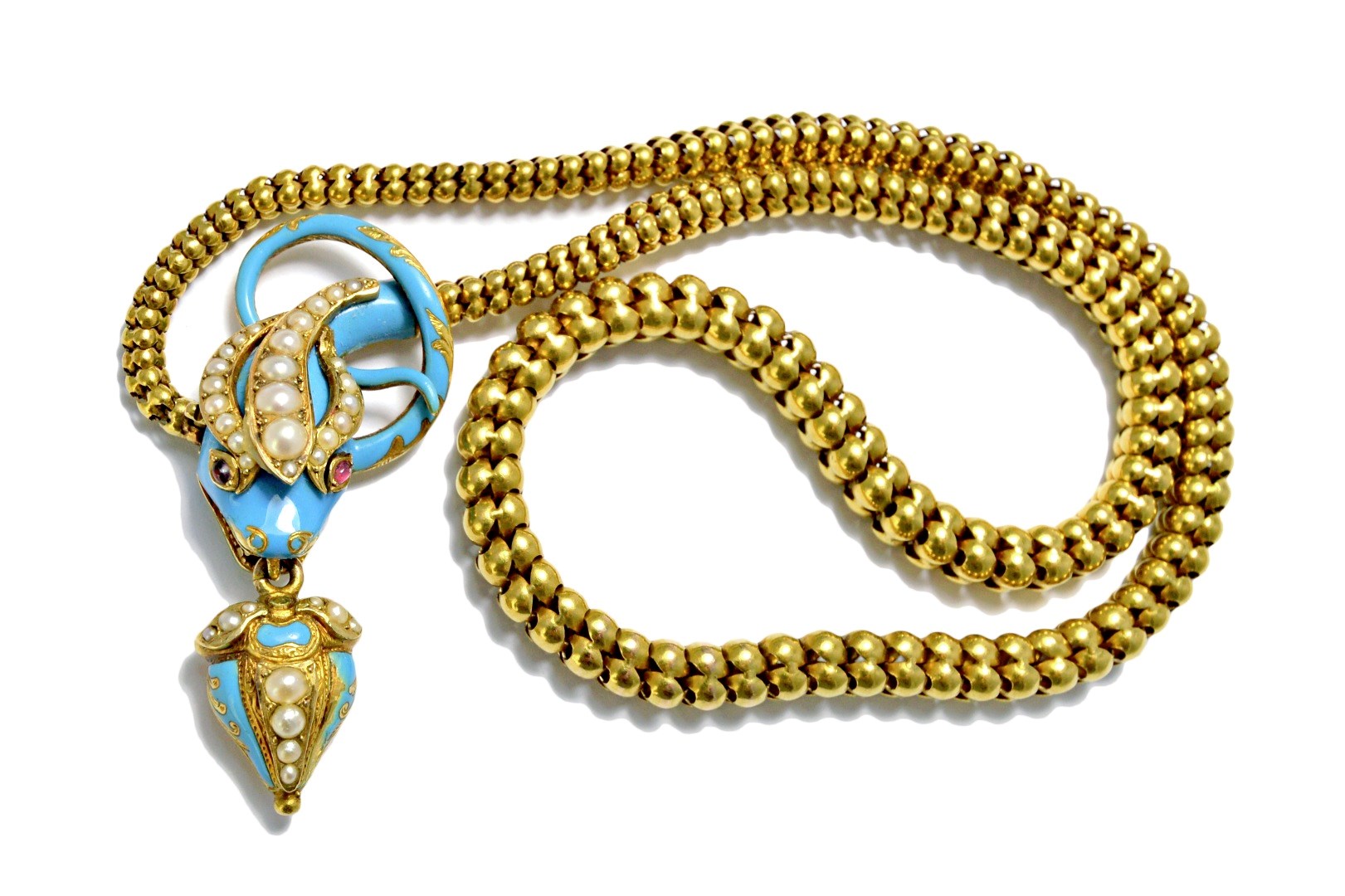 Appraisal: A Victorian gold turquoise coloured enamelled and half pearl set