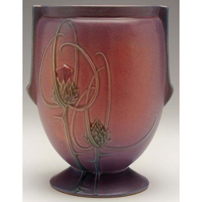 Appraisal: Fine Roseville Futura vase footed shape in pink with thistle