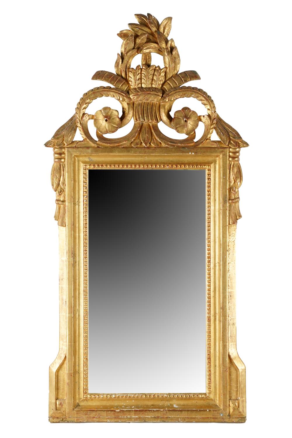 Appraisal: NEOCLASSIC GILTWOOD MIRRORwith beveled glass mirror plate Condition scattered minor