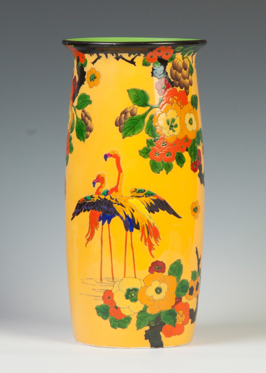 Appraisal: Royal Doulton Hand Painted Relief Vase W flamingos flowers