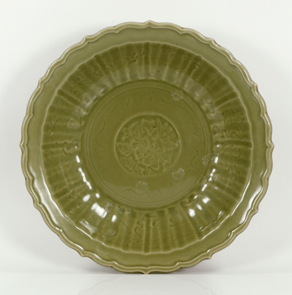 Appraisal: - Chinese Green Glazed Plate Earthenware Chinese green glazed plate