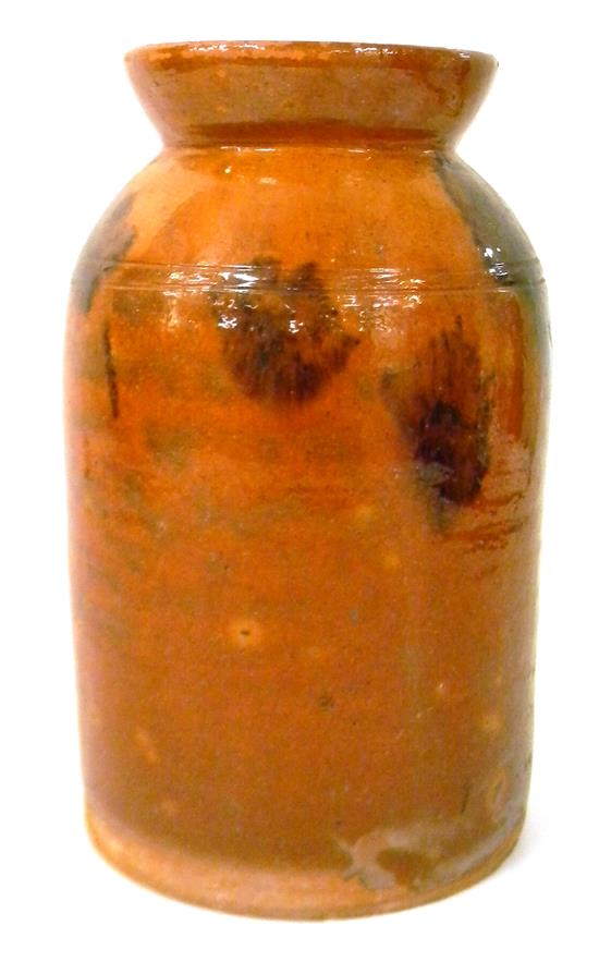 Appraisal: Early American redware jar with manganese splotches double incised line