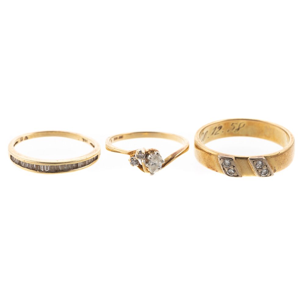 Appraisal: A Trio of Diamond Rings in K Yellow Gold K