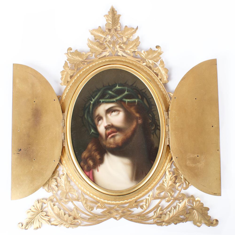 Appraisal: ANTIQUE GERMAN PORCELAIN PORTRAIT PLAQUE HEAD OF CHRIST AFTER THE