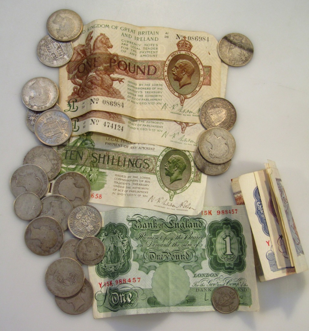 Appraisal: Various coins and banknotes to include silver and others Victorian