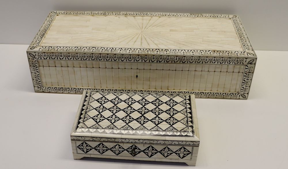 Appraisal: Vintage Bone Inlaid Boxes large size x x H and