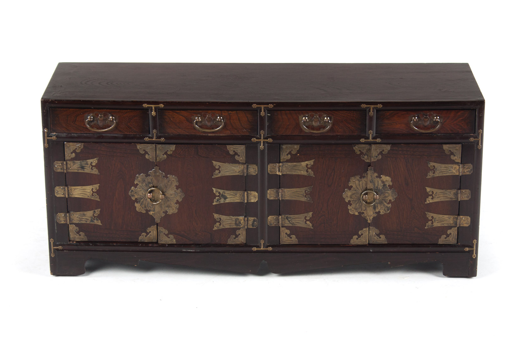 Appraisal: Japanese brass-mounted wood cabinet elm cabinet with four drawers over