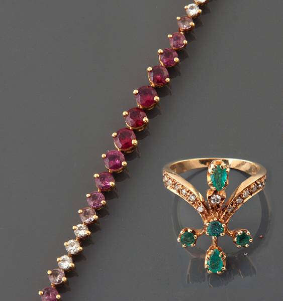 Appraisal: A collection of diamond and gem-set jewelry featuring one diamond