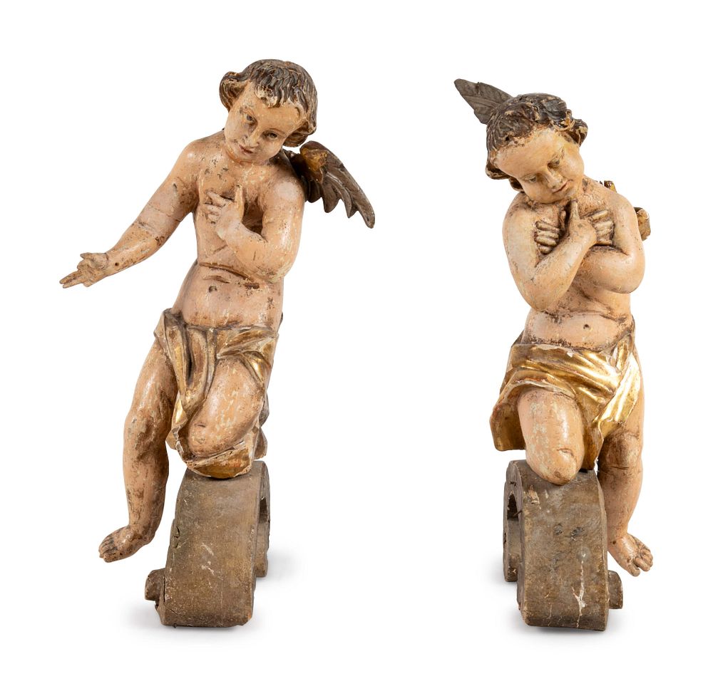 Appraisal: A Pair of Continental Carved Parcel Gilt and Polychrome Painted