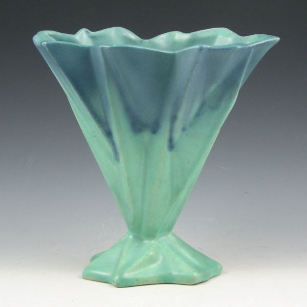 Appraisal: Muncie Rombic fan vase in Matte Blue over Green by